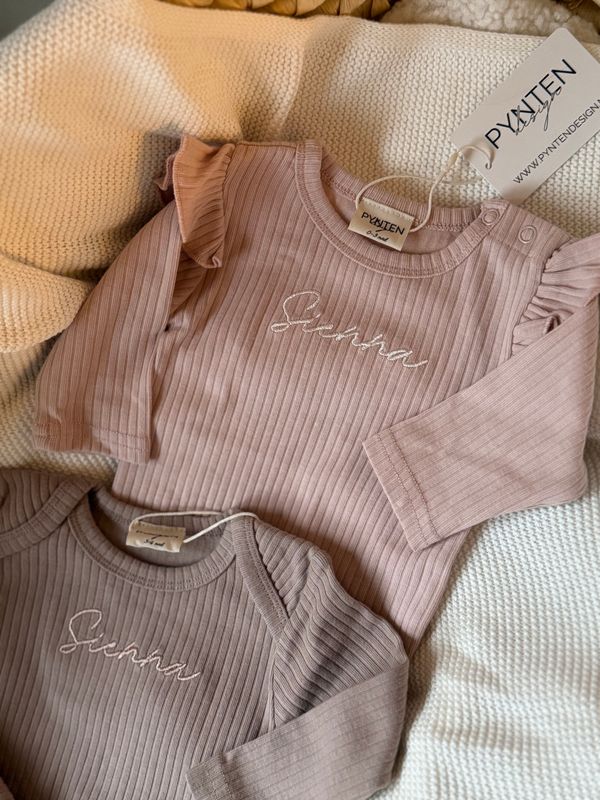 Basic rib frill sett - light pink