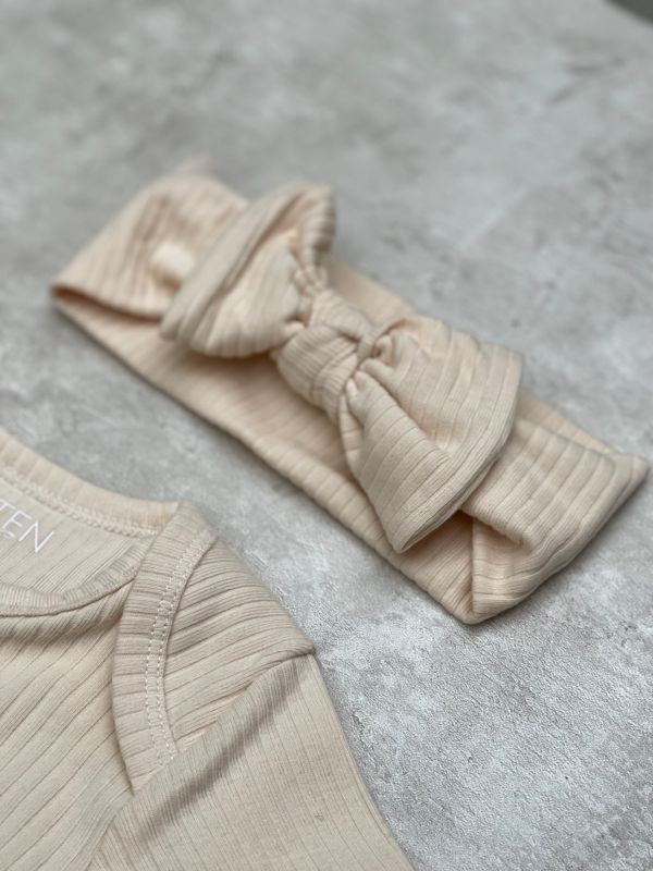 Basic rib sløyfe pannebånd - ivory