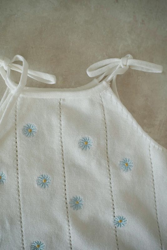 Tie romper - blue daisy