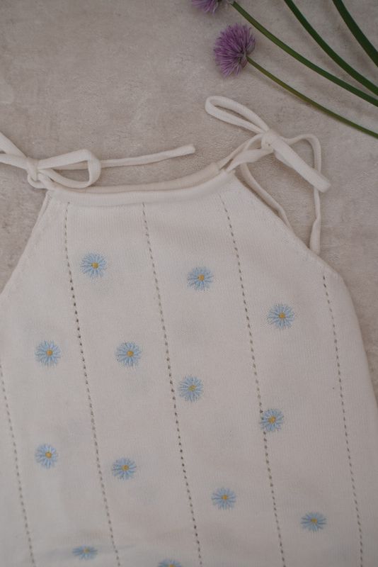 Tie romper - blue daisy
