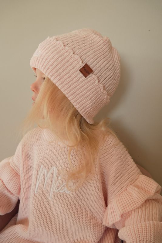 Knit frill lue - pastel pink