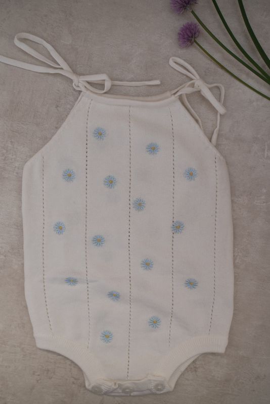 Tie romper - blue daisy