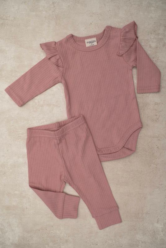Basic rib frill sett - old rose
